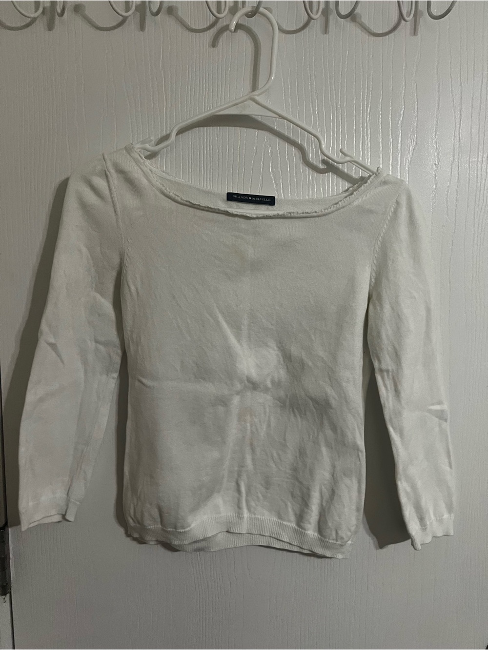 Brandy Melville White Boatneck Long Sleeve Top